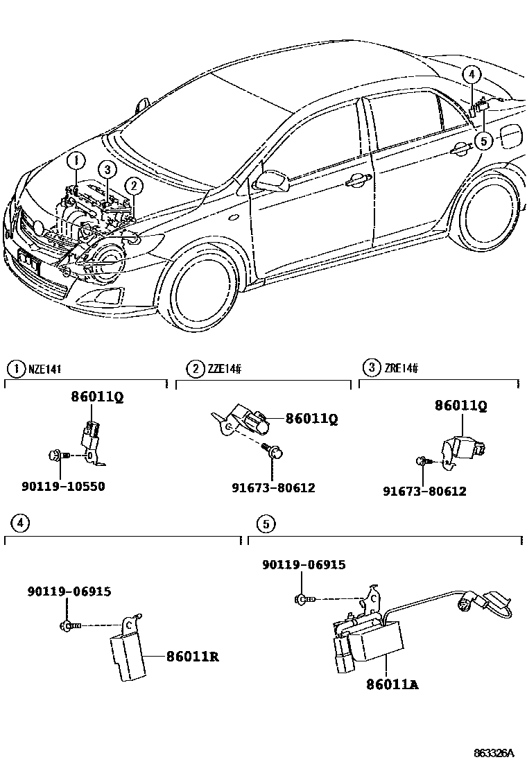 Toyota COROLLA 收音机、放大器和冷凝器 EPC diagram — 863326A