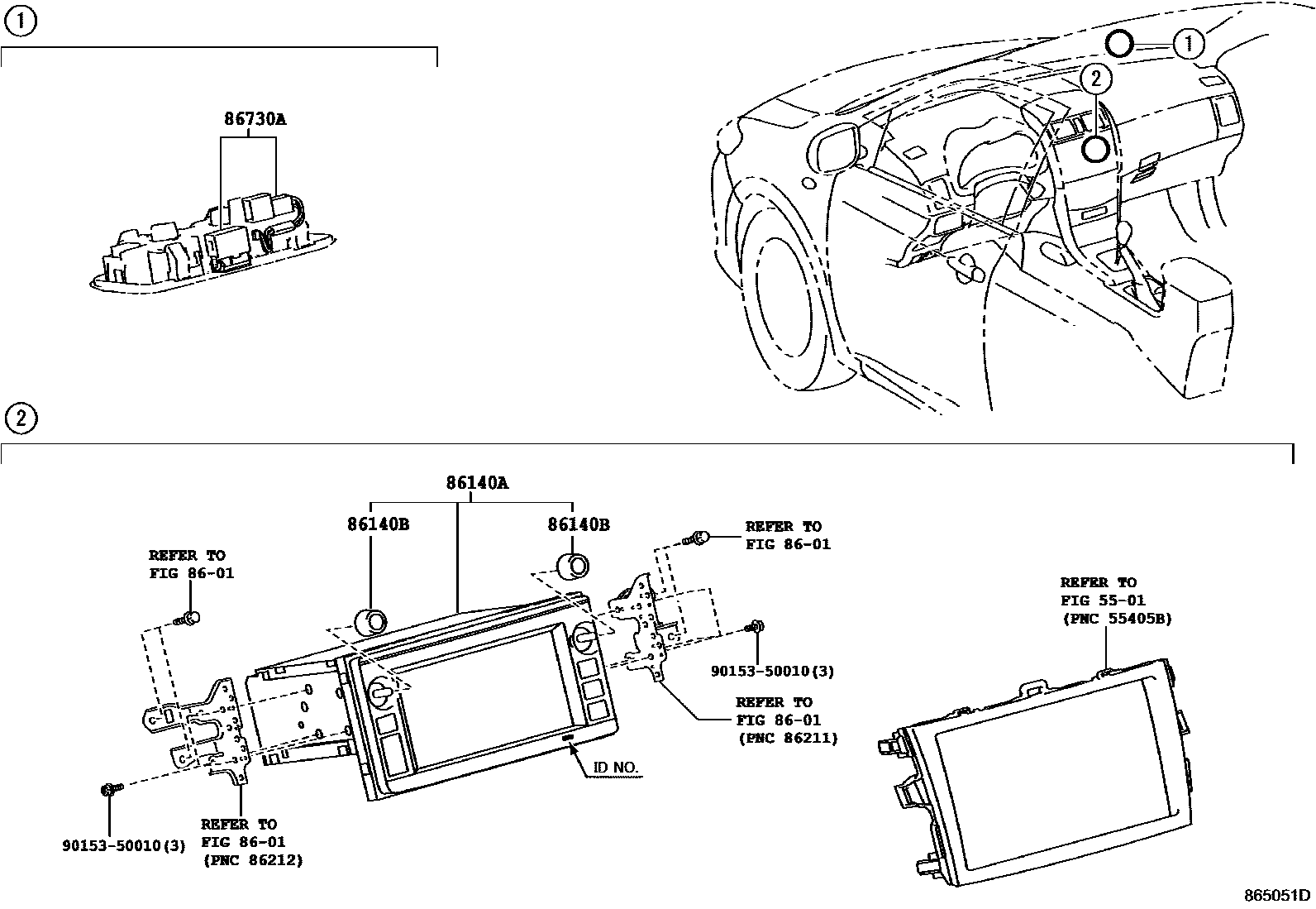 Toyota COROLLA 导航和前监视器显示屏 EPC diagram — 865051D
