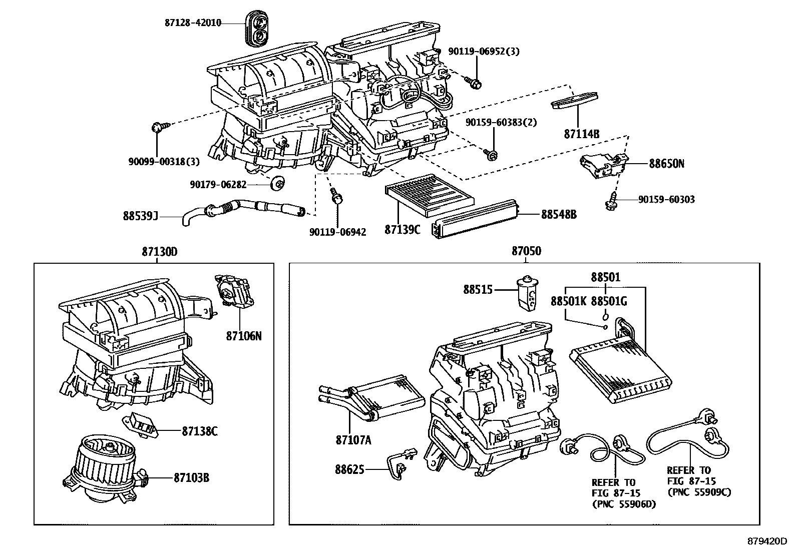 Toyota COROLLA 暖风和空调系统 - 冷却器组件 EPC diagram — 879420D