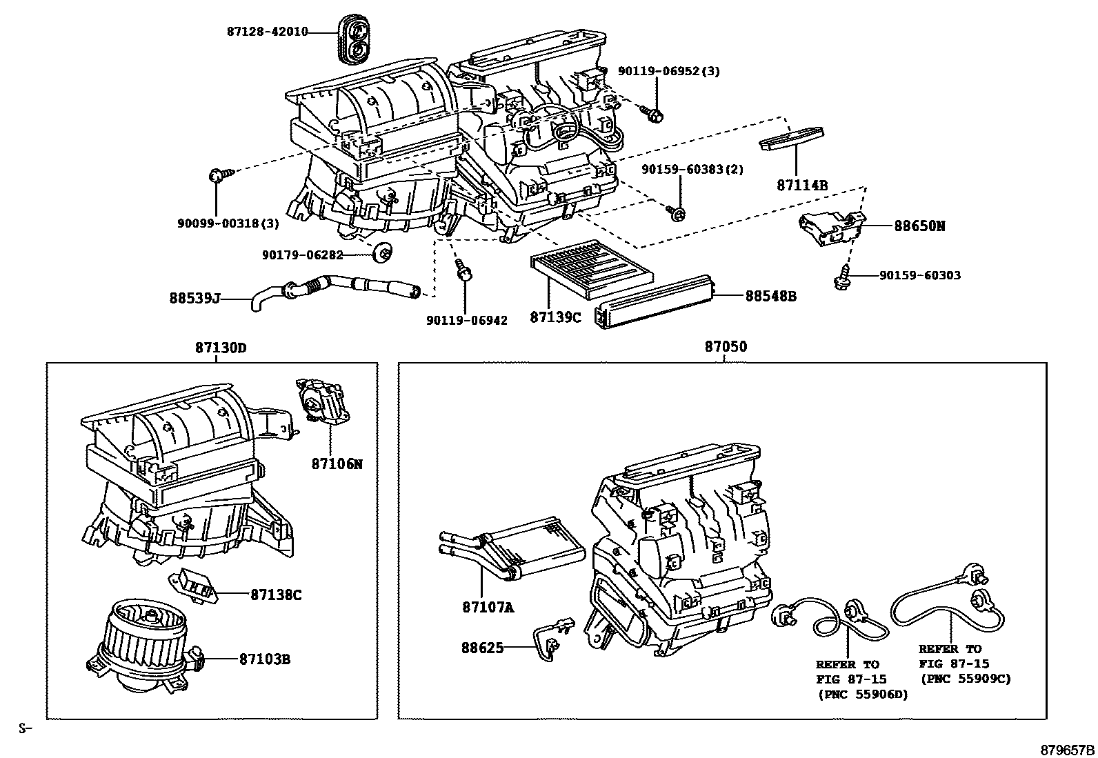 Toyota COROLLA 暖风和空调系统 - 冷却器组件 EPC diagram — 879657B