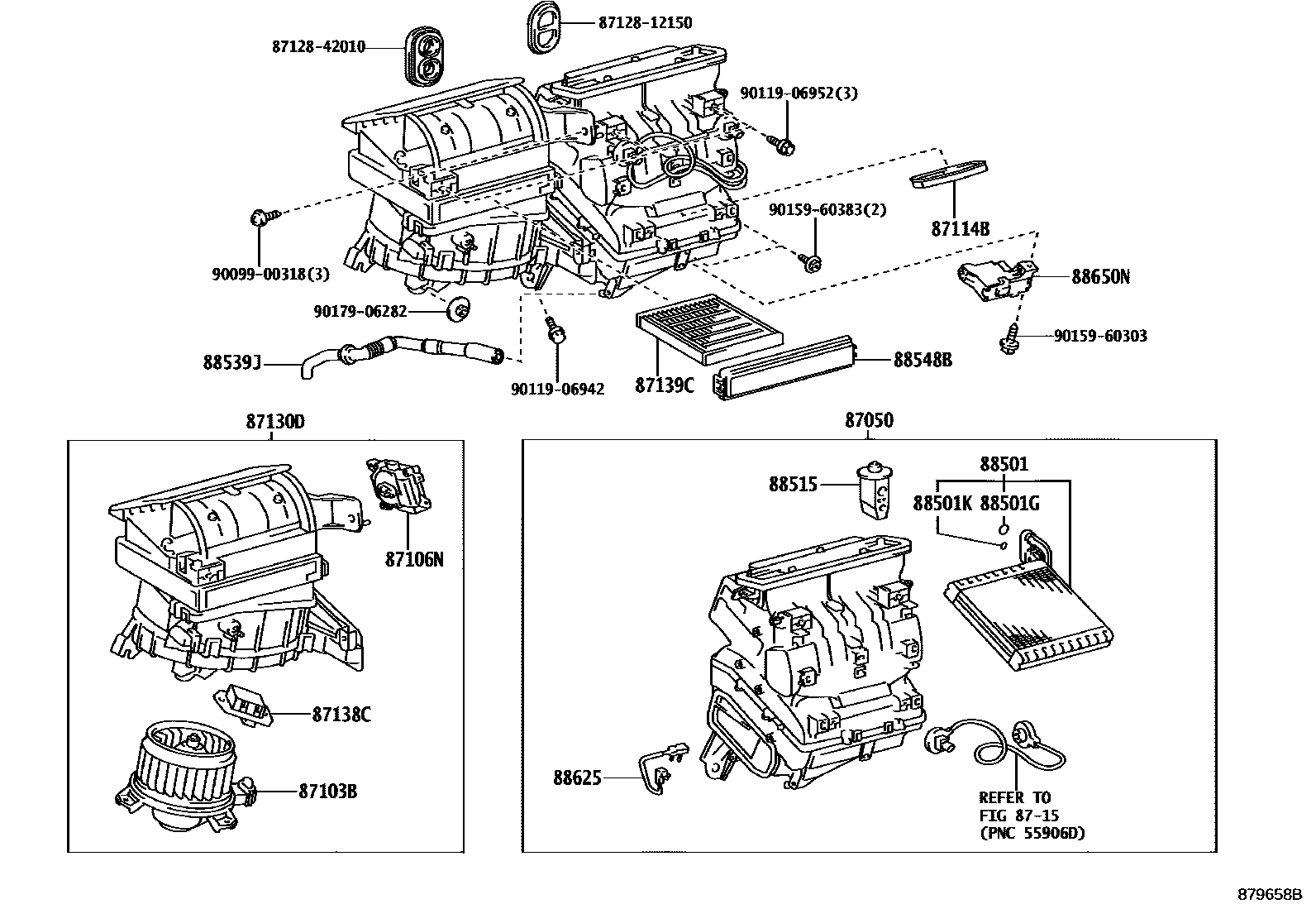 Toyota COROLLA 暖风和空调系统 - 冷却器组件 EPC diagram — 879658B