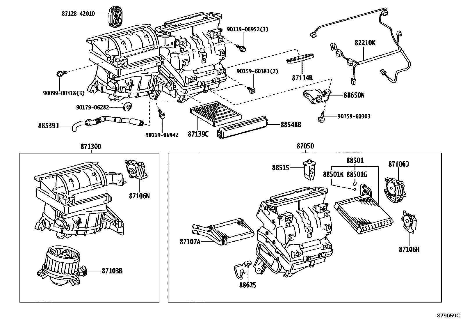 Toyota COROLLA 暖风和空调系统 - 冷却器组件 EPC diagram — 879659C