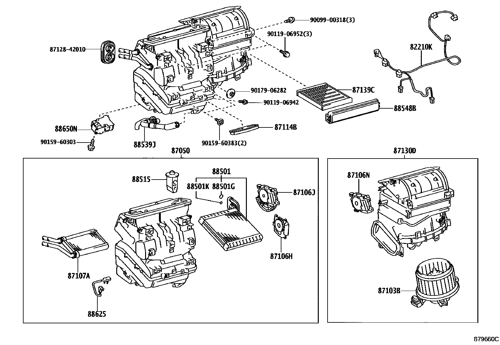 Toyota COROLLA 暖风和空调系统 - 冷却器组件 EPC diagram — 879660C