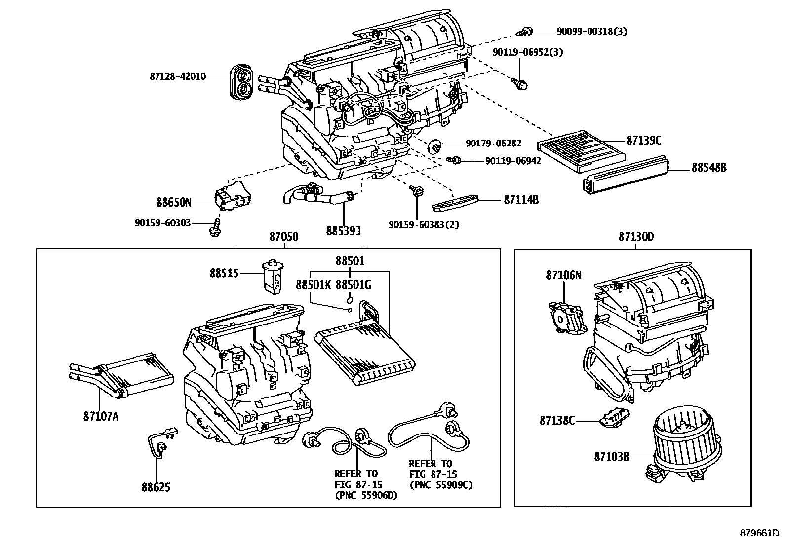 Toyota COROLLA 暖风和空调系统 - 冷却器组件 EPC diagram — 879661D