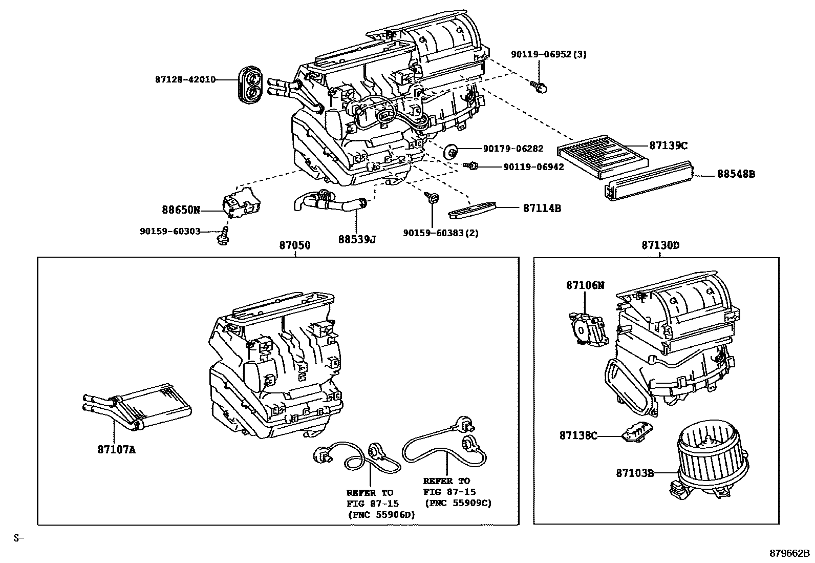 Toyota COROLLA 暖风和空调系统 - 冷却器组件 EPC diagram — 879662B