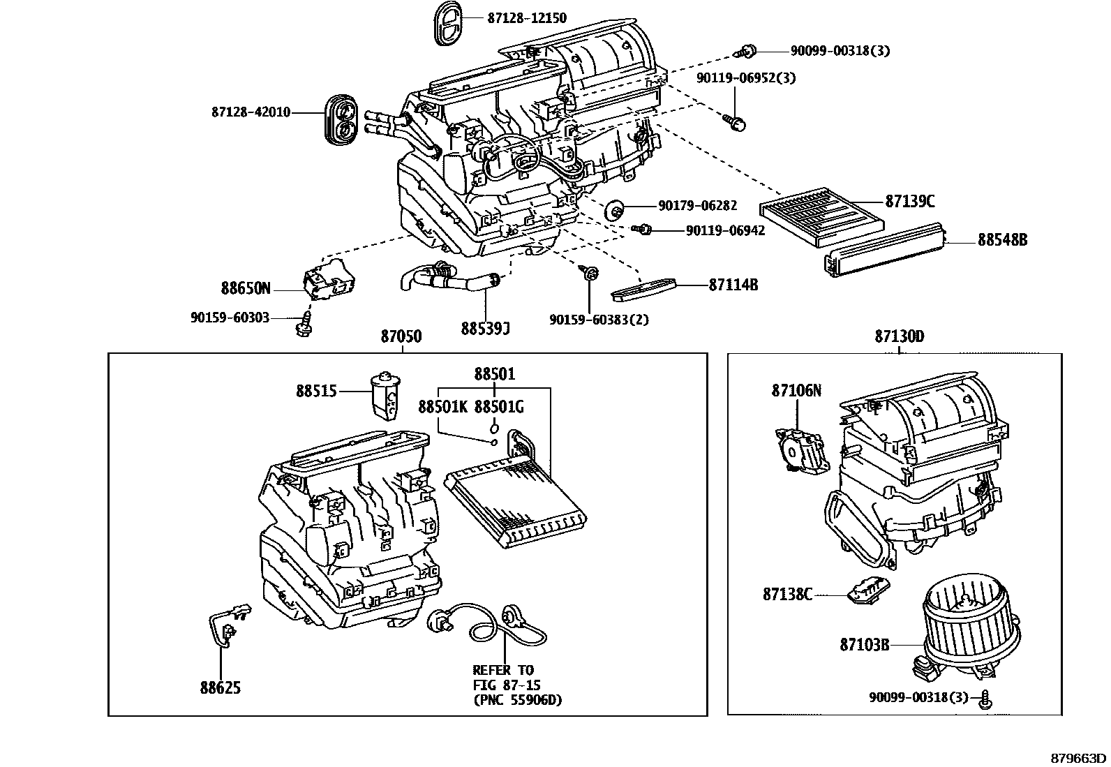 Toyota COROLLA 暖风和空调系统 - 冷却器组件 EPC diagram — 879663D