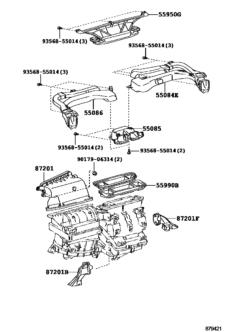 Toyota COROLLA 暖风和空调系统 - 控制器和风管 EPC diagram — 879421