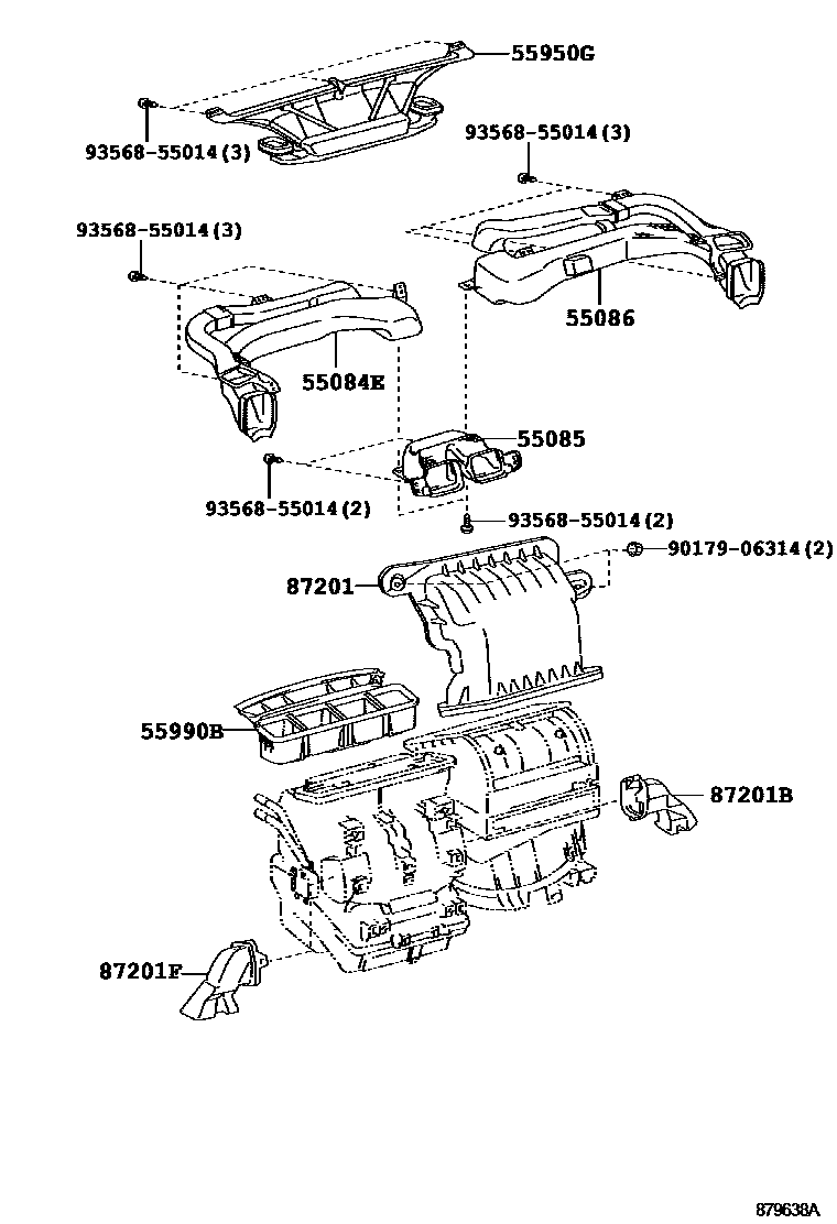 Toyota COROLLA 暖风和空调系统 - 控制器和风管 EPC diagram — 879638A