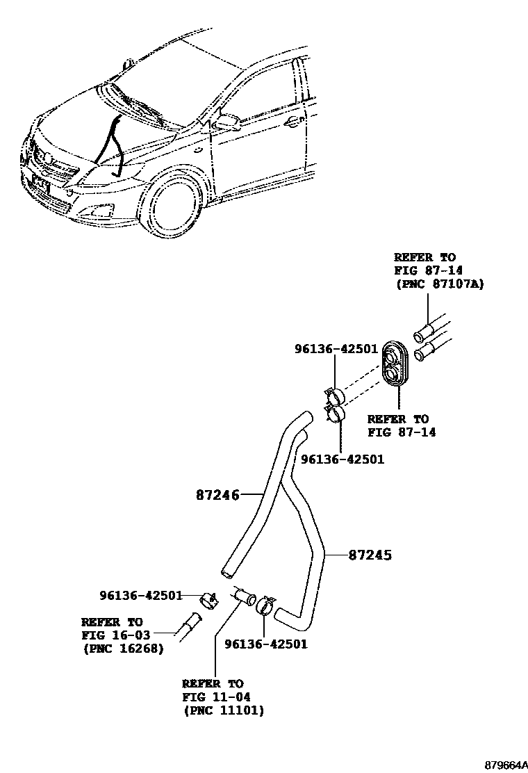 Toyota COROLLA 暖风和空调系统 - 水管 EPC diagram — 879664A