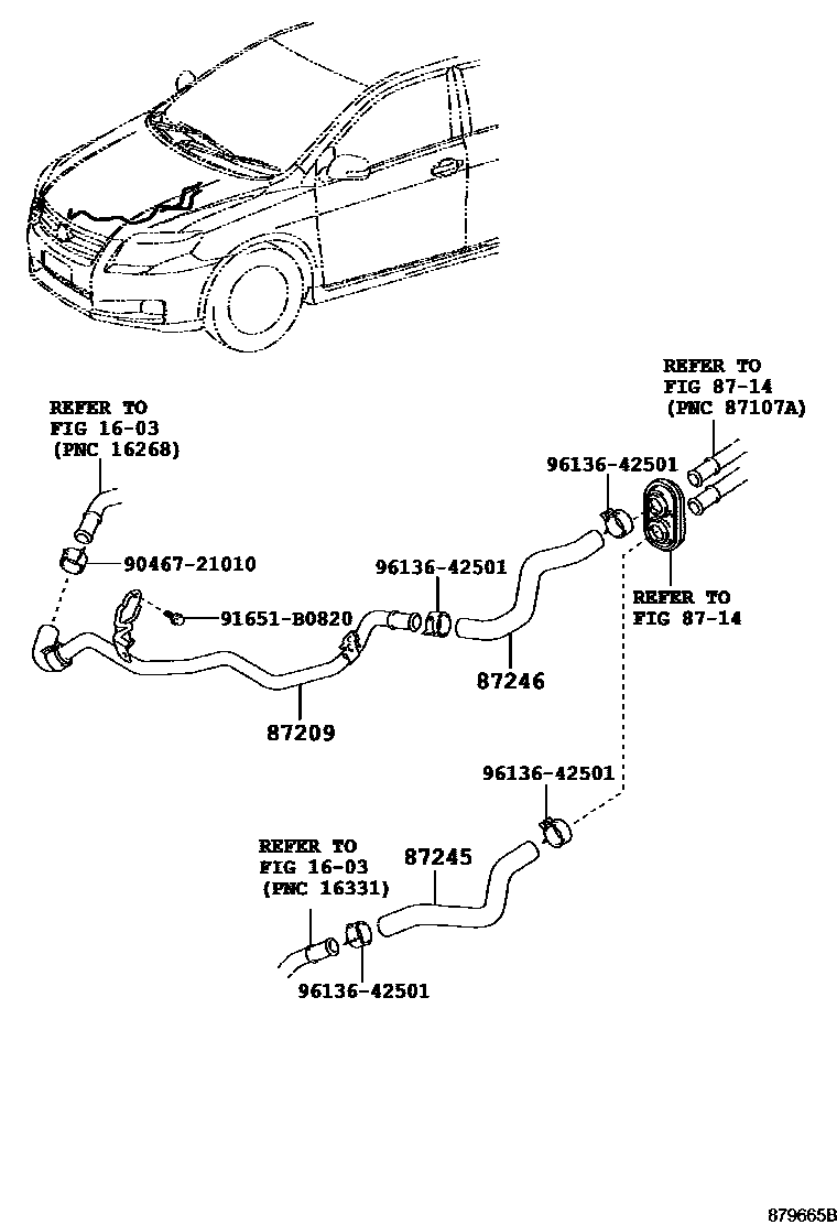 Toyota COROLLA 暖风和空调系统 - 水管 EPC diagram — 879665B