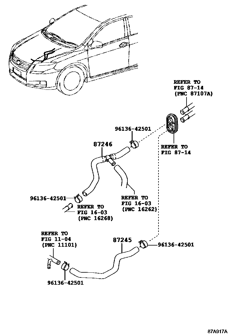 Toyota COROLLA 暖风和空调系统 - 水管 EPC diagram — 87A917A