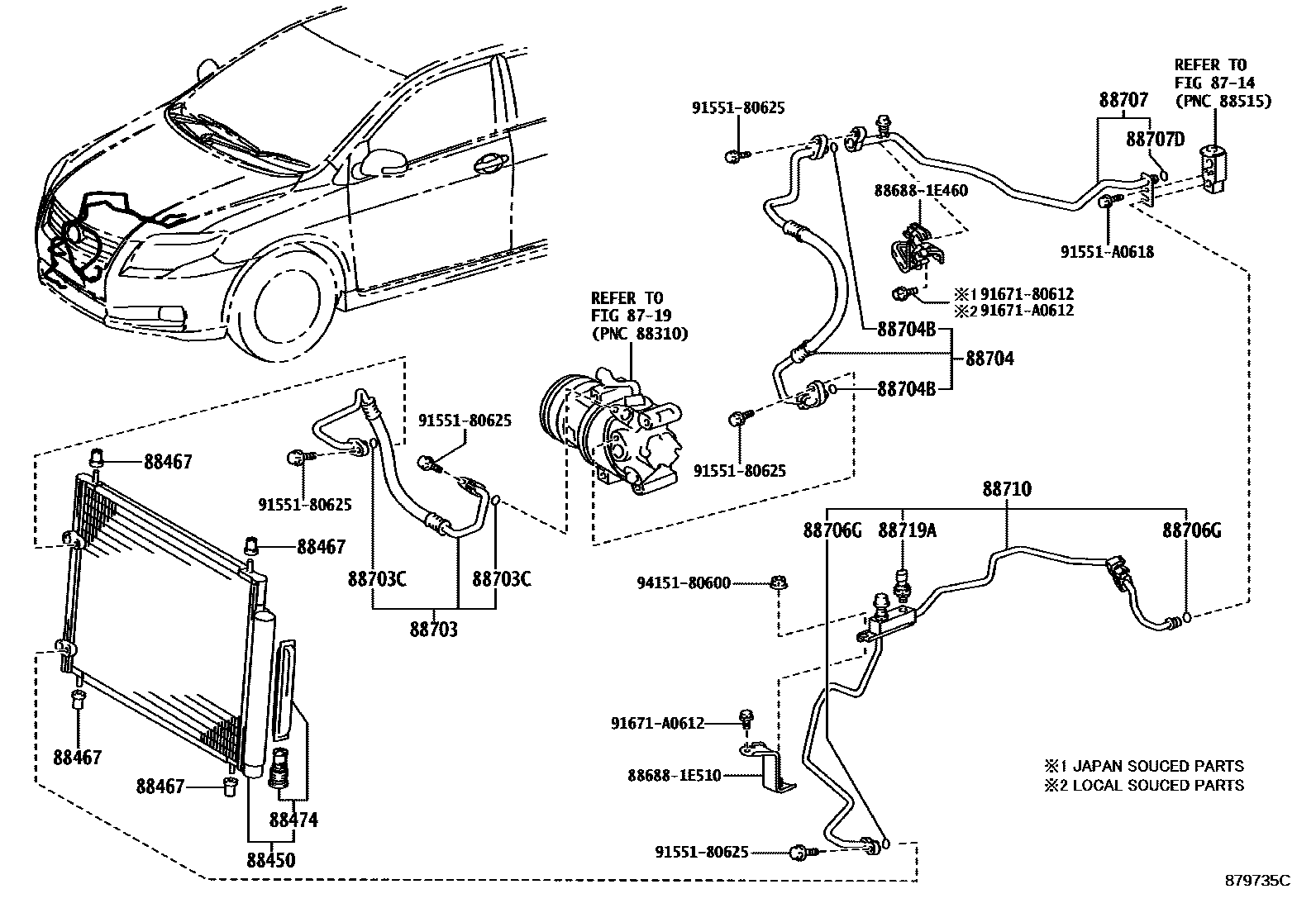 Toyota COROLLA Heating & Air Conditioning - Cooler Piping EPC diagram — 879735C