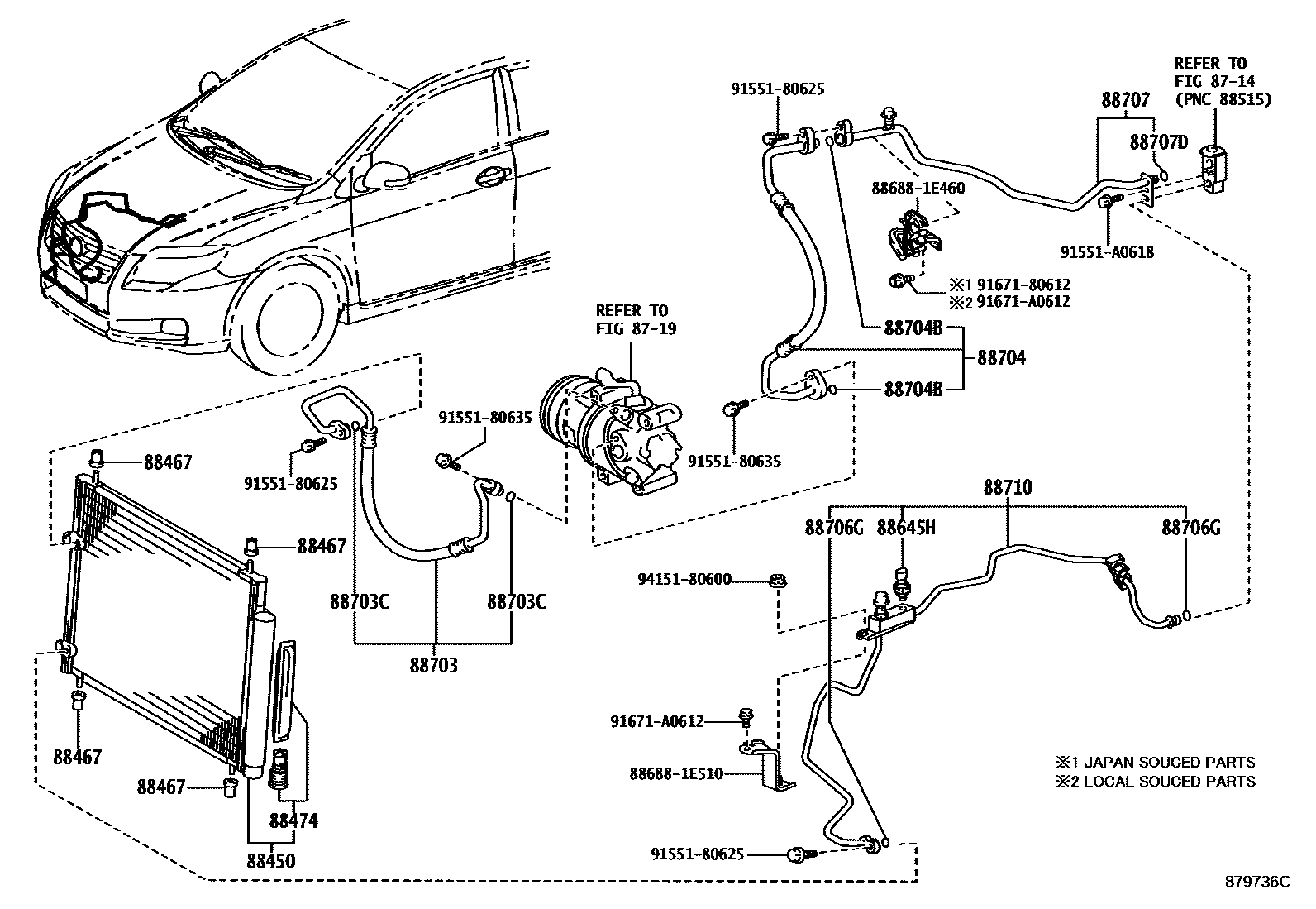 Toyota COROLLA Heating & Air Conditioning - Cooler Piping EPC diagram — 879736C