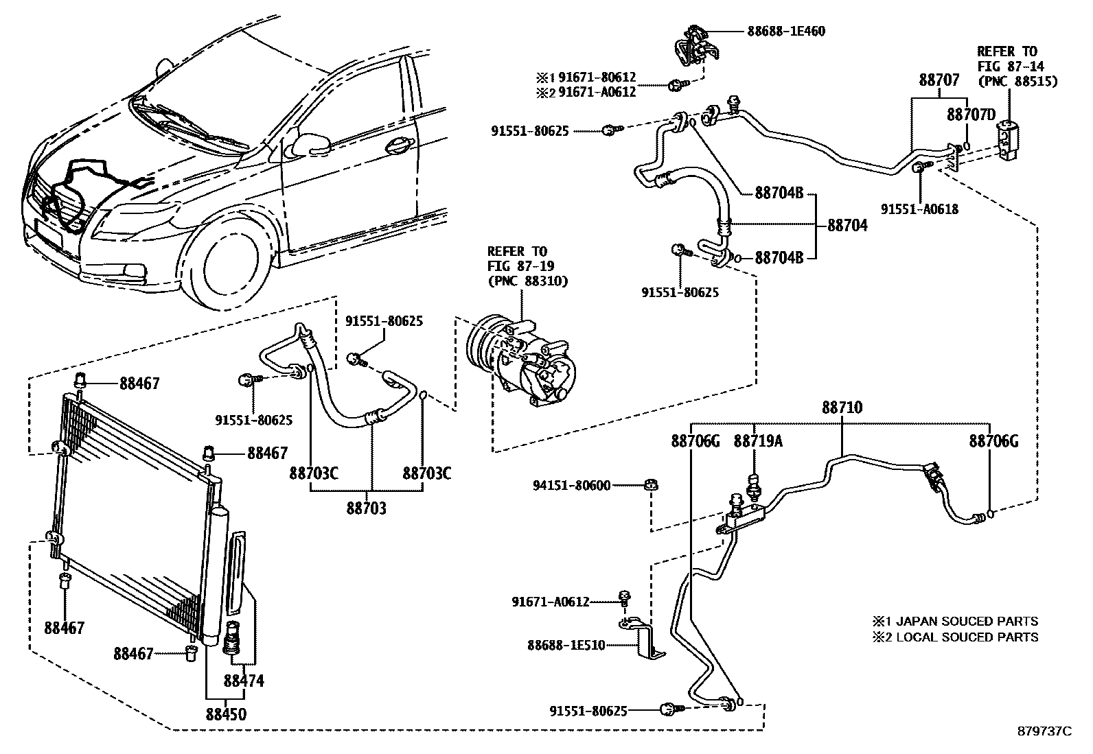 Toyota COROLLA Heating & Air Conditioning - Cooler Piping EPC diagram — 879737C