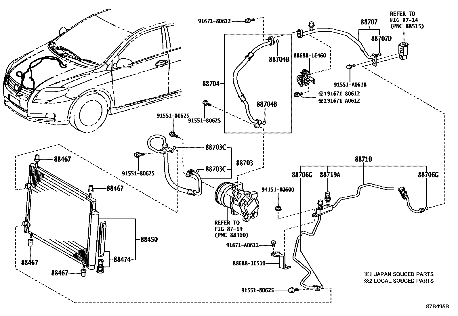 Toyota COROLLA Heating & Air Conditioning - Cooler Piping EPC diagram — 87B495B