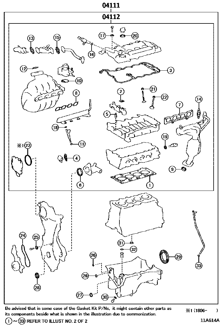 Toyota COROLLA Engine Overhaul Gasket Kit EPC diagram — 11A614A
