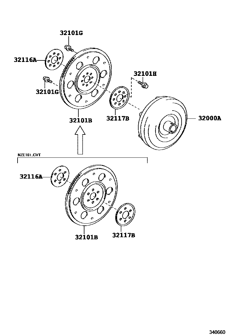 Toyota COROLLA 变矩器、前油泵(CVT) EPC diagram — 340660