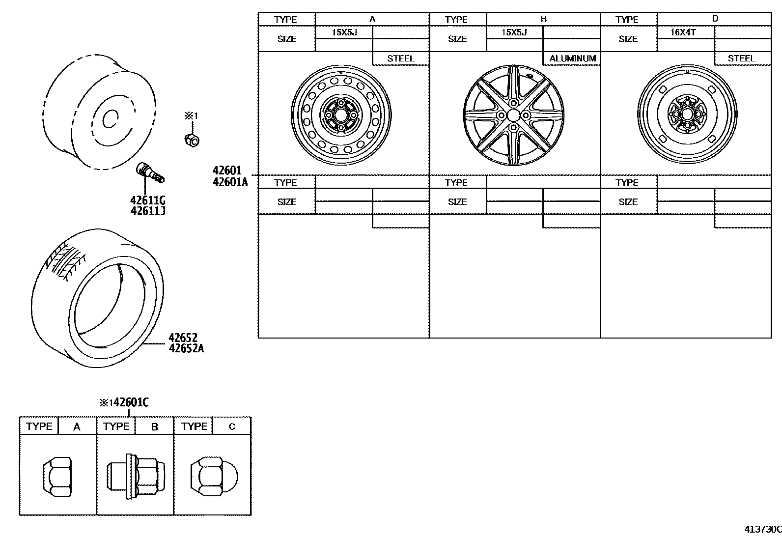 Toyota COROLLA 车轮和车轮盖 EPC diagram — 413730C