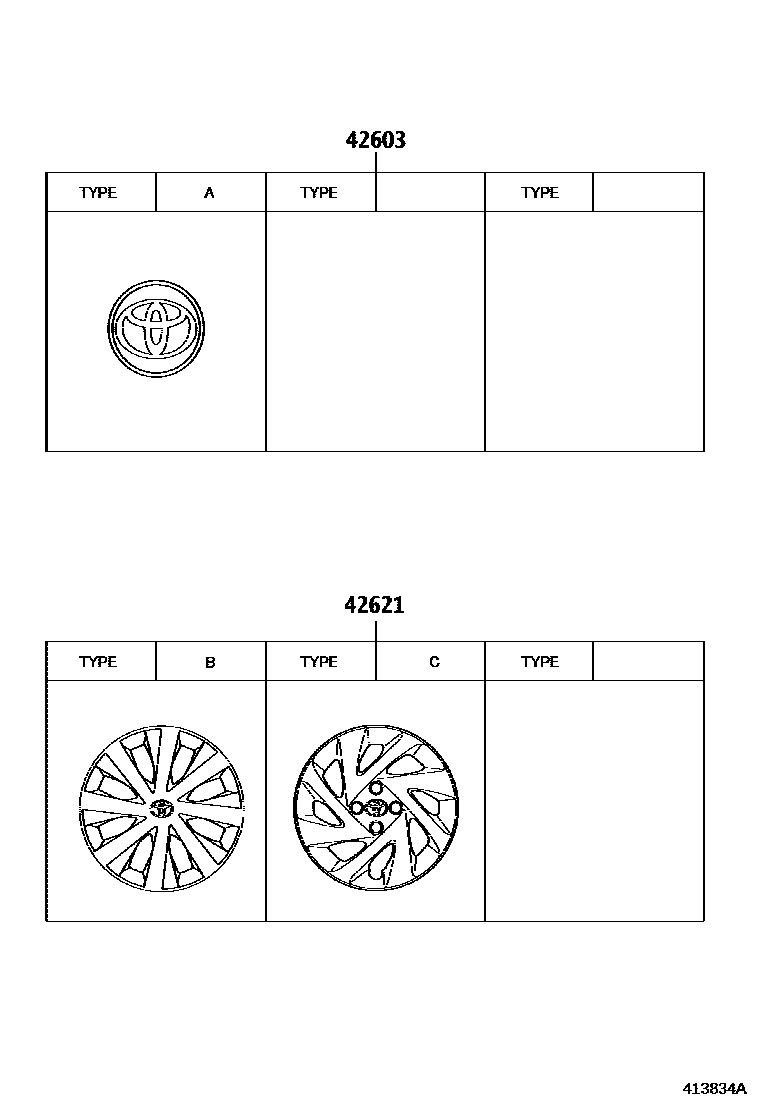 Toyota COROLLA 车轮和车轮盖 EPC diagram — 413834A