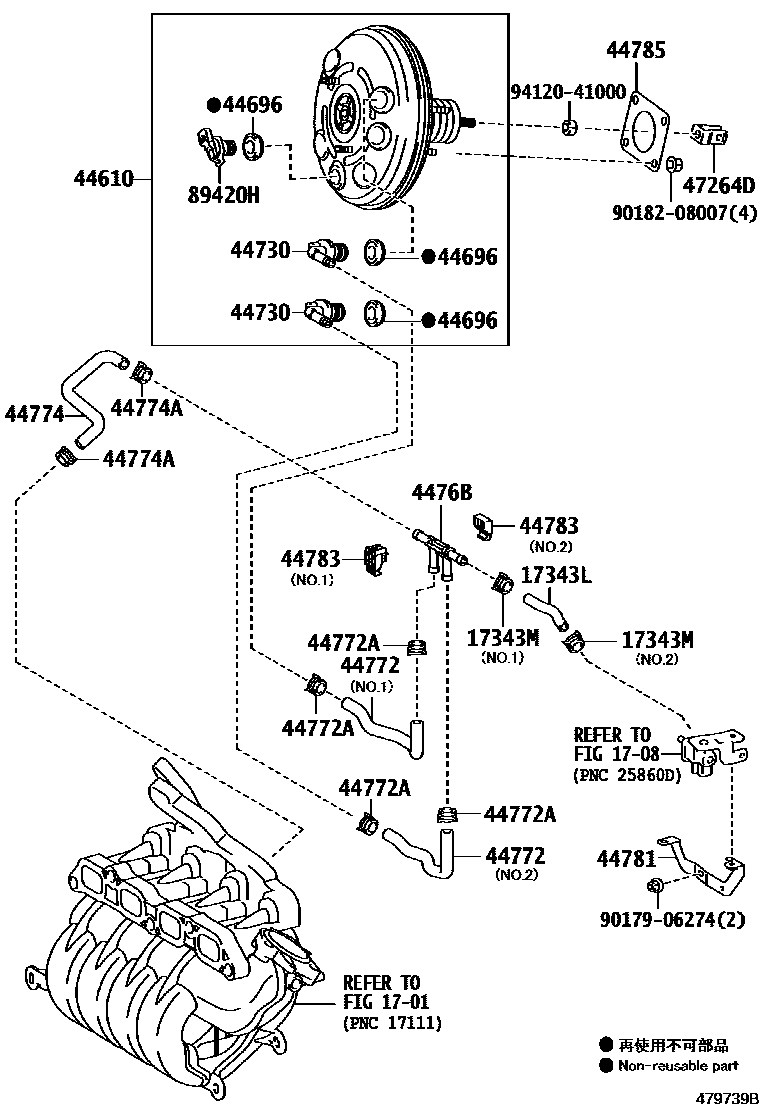Toyota COROLLA 制动助力器和真空管 EPC diagram — 479739B