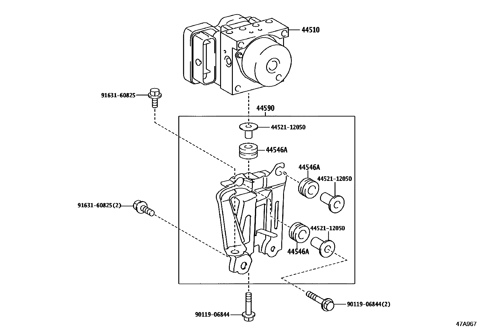 Toyota COROLLA 制动配管和卡箍 EPC diagram — 47A967