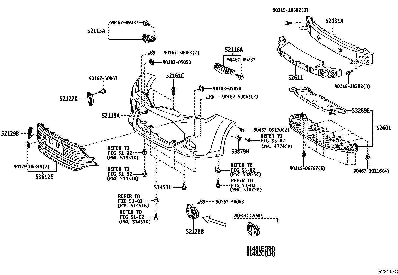 Toyota COROLLA 前保险杠及附件 EPC diagram — 523117C