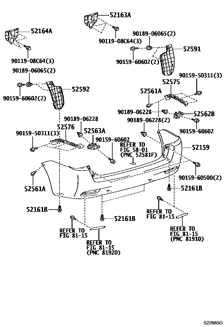 Toyota COROLLA 后保险杠及附件 EPC diagram — 522665D