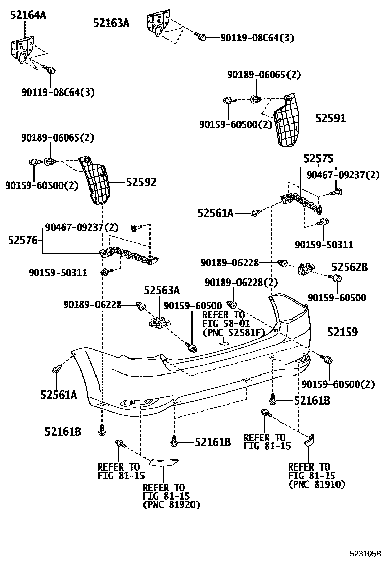 Toyota COROLLA 后保险杠及附件 EPC diagram — 523105B