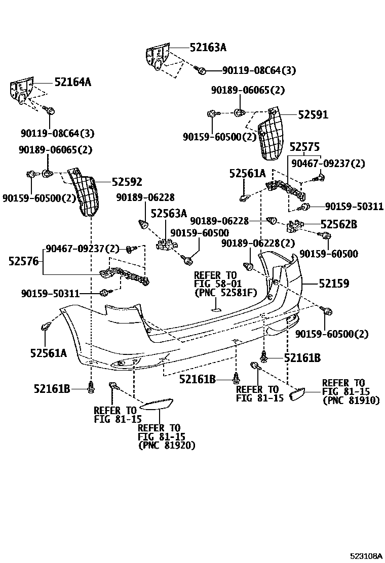 Toyota COROLLA 后保险杠及附件 EPC diagram — 523108A