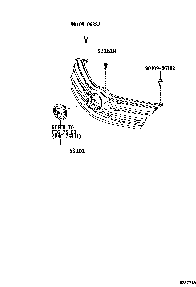 Toyota COROLLA radiator grille EPC diagram — 533771B