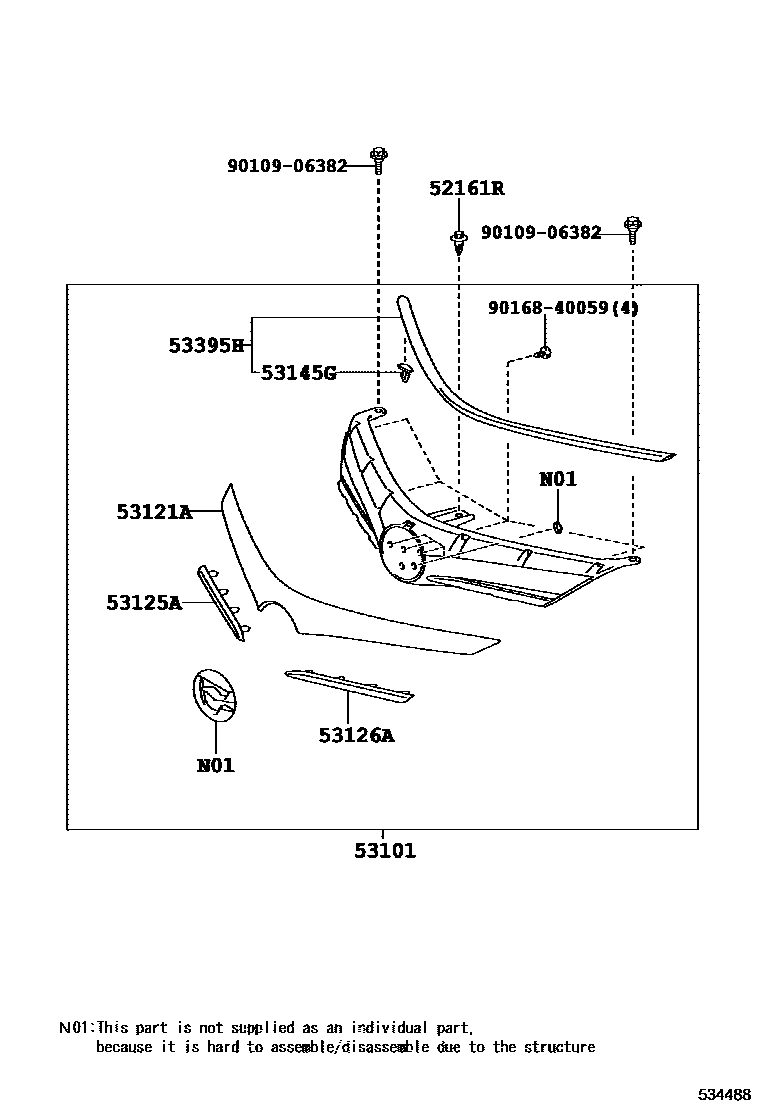 Toyota COROLLA radiator grille EPC diagram — 534488