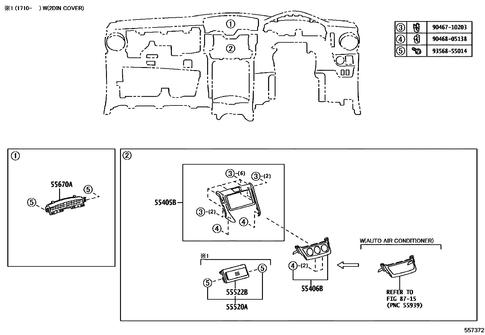Toyota COROLLA 仪表板和手套箱 EPC diagram — 557372