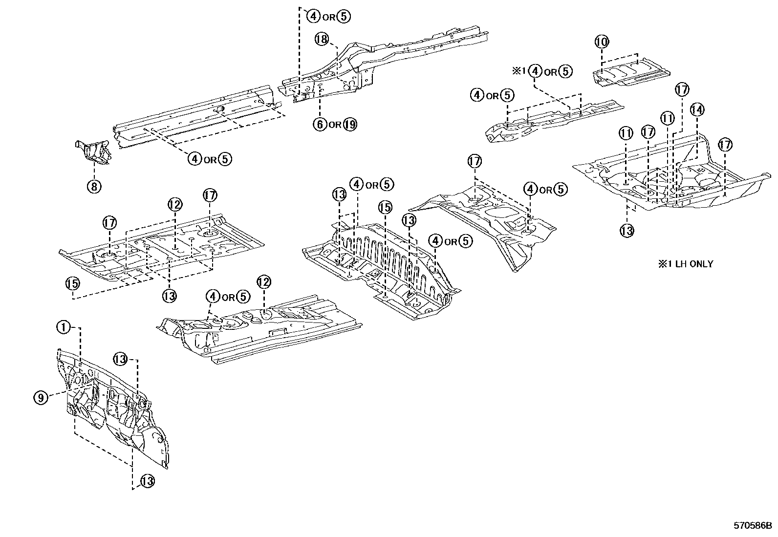 Toyota COROLLA hole plug EPC diagram — 570586B