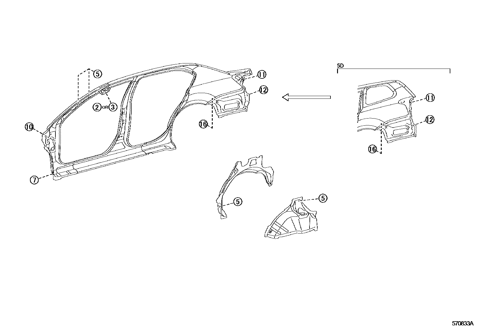 Toyota COROLLA hole plug EPC diagram — 570833A