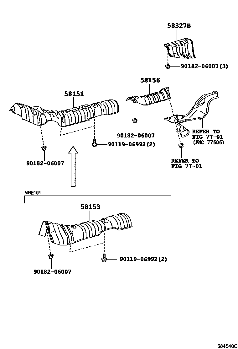 Toyota COROLLA 地板隔热垫 EPC diagram — 584540C