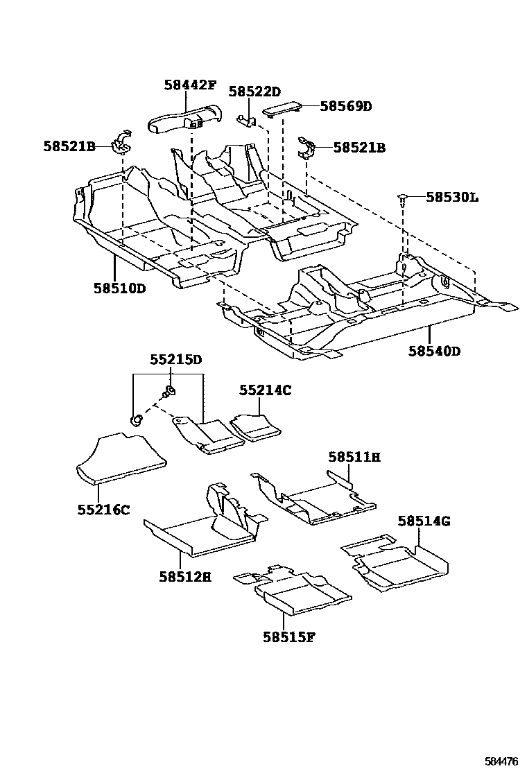 Toyota COROLLA 地板垫和地毯 EPC diagram — 584476