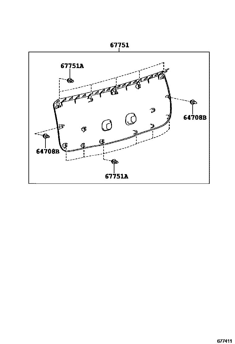 Toyota COROLLA 背门板和背门玻璃 EPC diagram — 677411