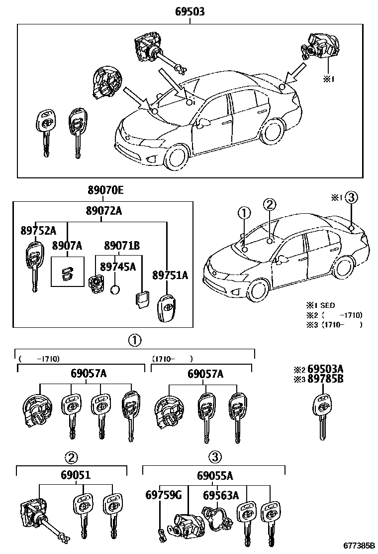 Toyota COROLLA 锁芯组件 EPC diagram — 677385B