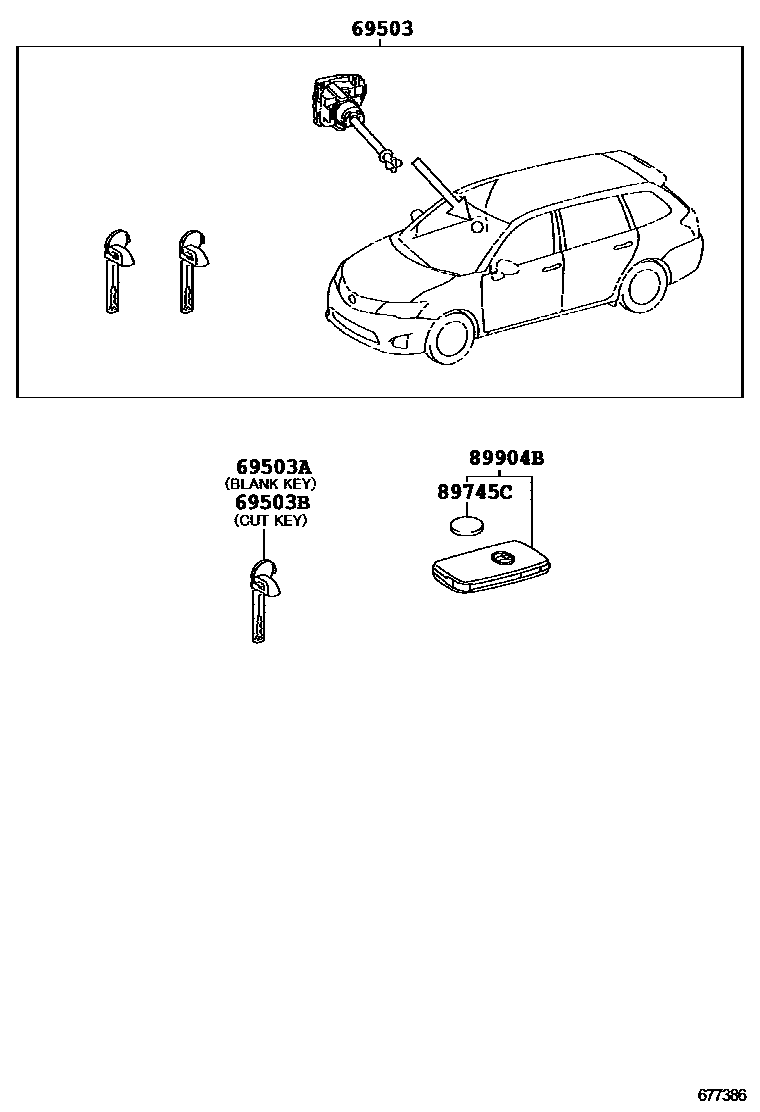 Toyota COROLLA 锁芯组件 EPC diagram — 677386