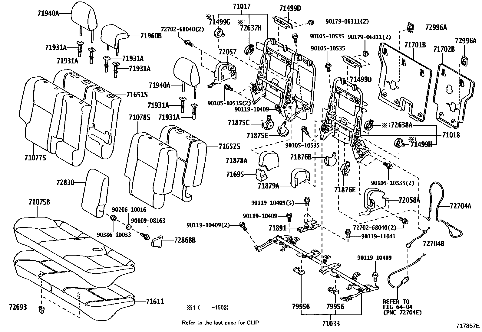 Toyota COROLLA 后排座椅和座椅滑轨 EPC diagram — 717867E