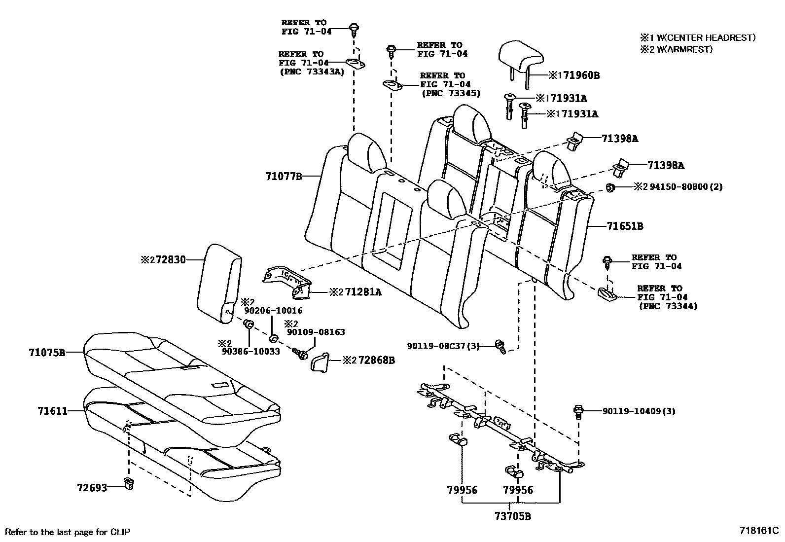 Toyota COROLLA 后排座椅和座椅滑轨 EPC diagram — 718161C