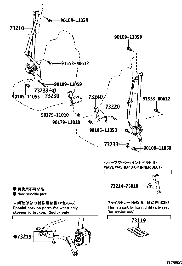 Toyota COROLLA 安全带和儿童保护座椅 EPC diagram — 717860G
