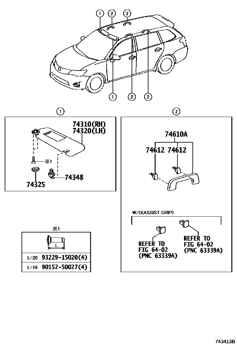 Toyota COROLLA 扶手和遮阳板 EPC diagram — 743413B