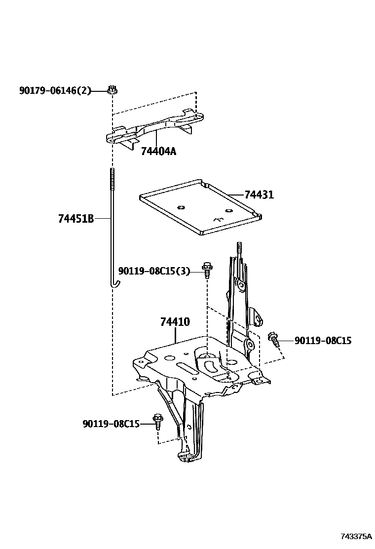 Toyota COROLLA battery holder EPC diagram — 743375A