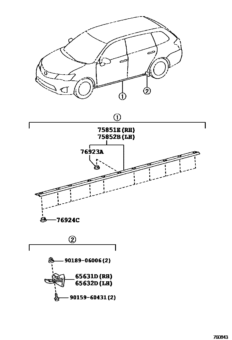 Toyota COROLLA 挡泥板和扰流板 EPC diagram — 760843