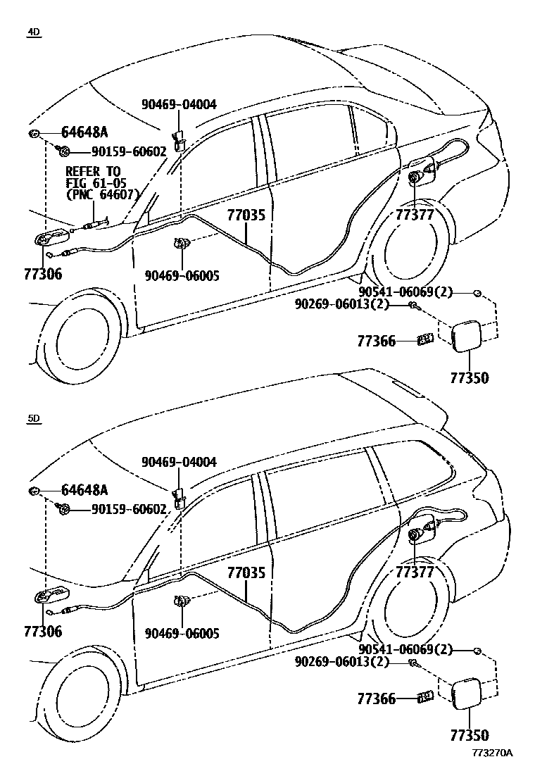 Toyota COROLLA 燃油箱和燃油管 EPC diagram — 773270B