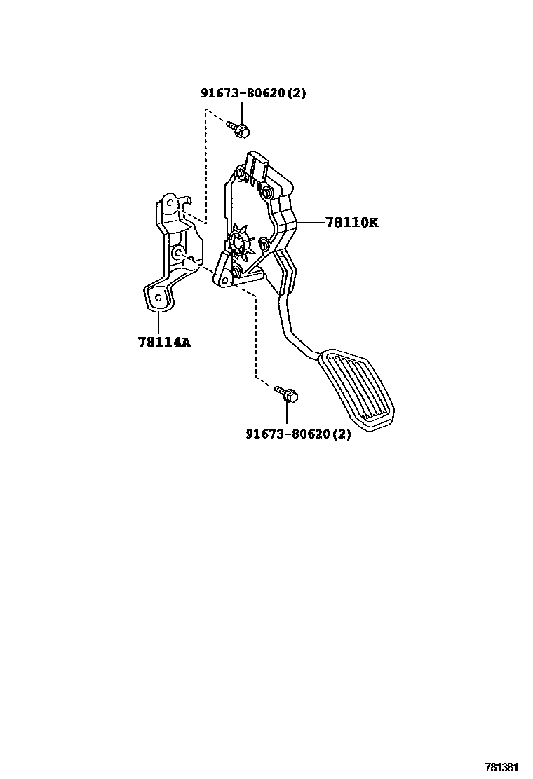 Toyota COROLLA accelerator pedal connecting rod EPC diagram — 781381