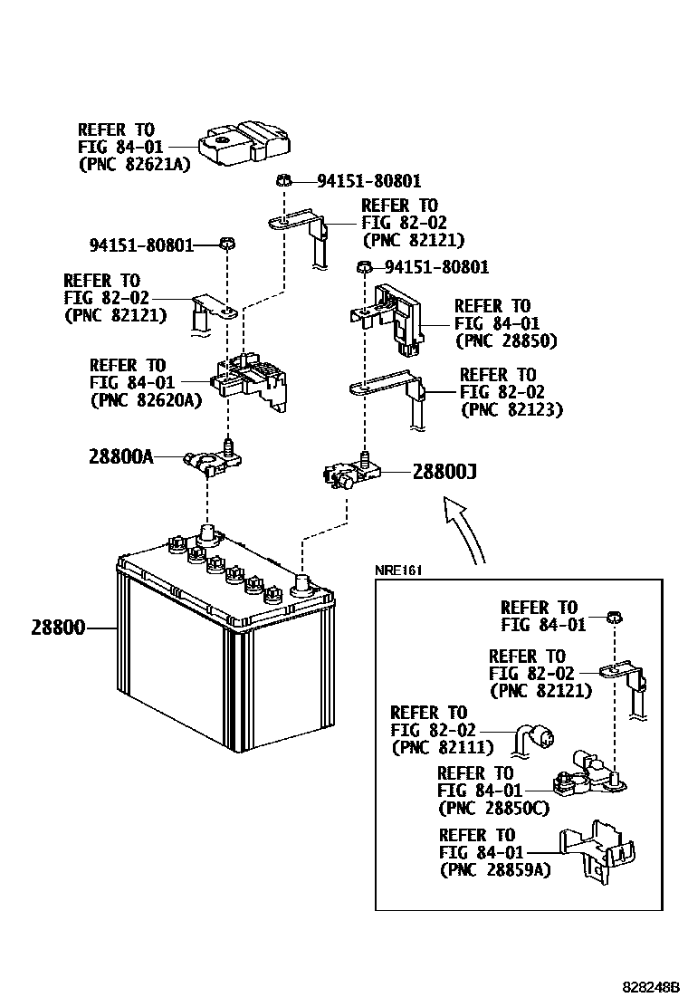 Toyota COROLLA 蓄电池和蓄电池电缆 EPC diagram — 828248B