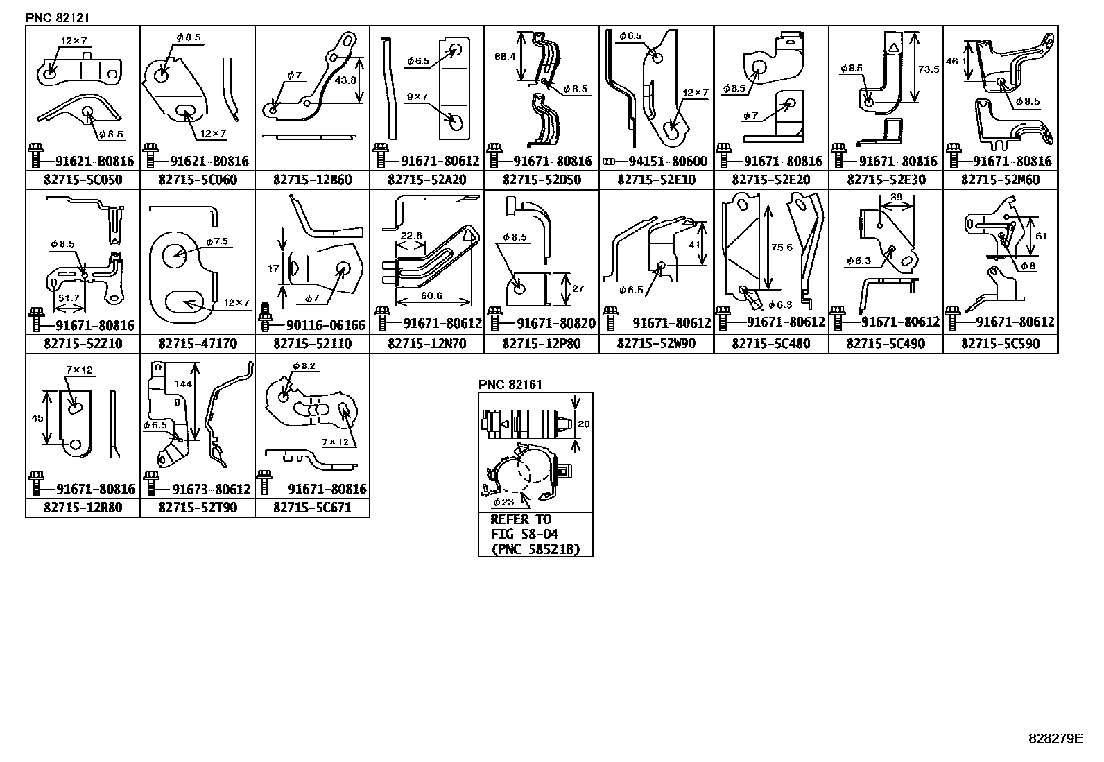Toyota COROLLA 线束和卡夹 EPC diagram — 828279E