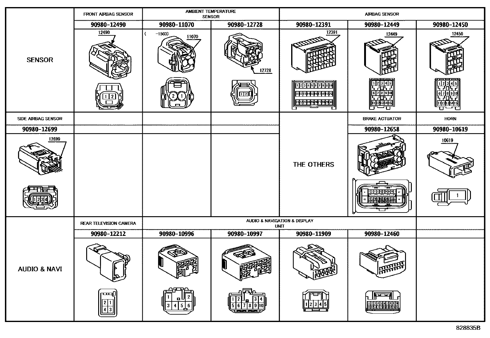 Toyota COROLLA 线束和卡夹 EPC diagram — 828835B